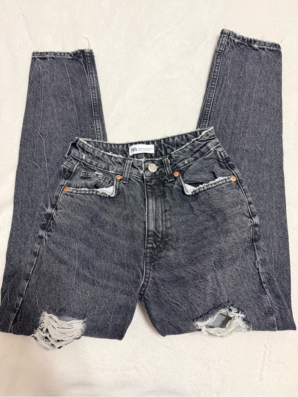 Zara High-Rise Distressed Charcoal Black Jeans